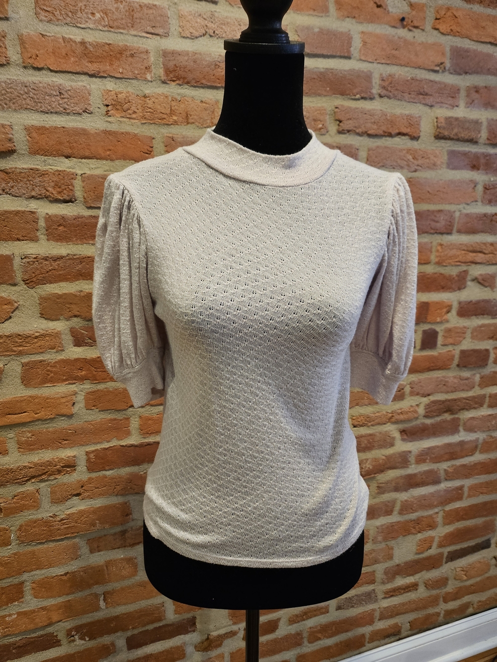 Light Pink Textured Puff-Sleeve Knit Top